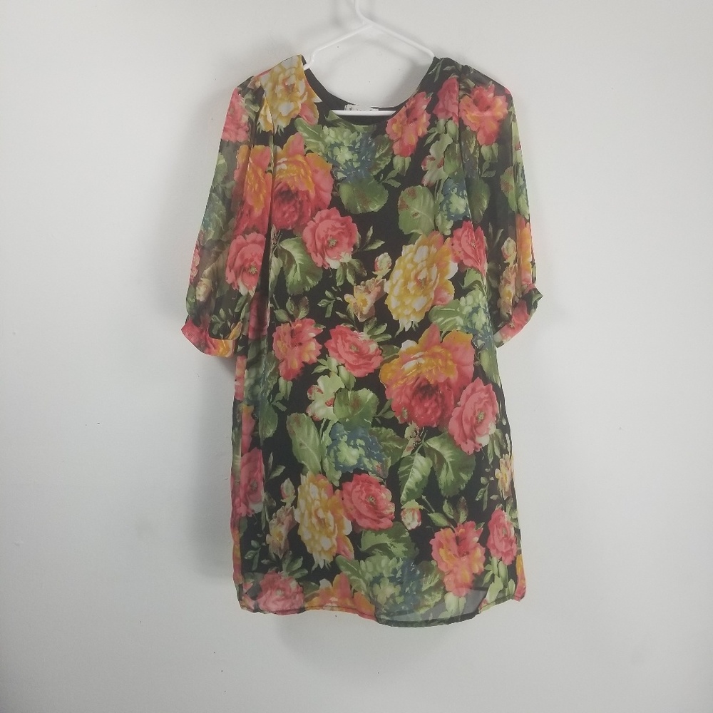 Hug 3/4 sleeve tunic blouse S floral multicolored